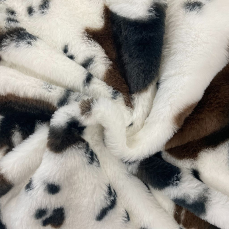 Printed Faux Rabbit Fur VACHE White / Brown